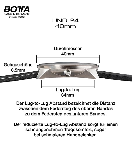 botta 24-Stunden-Einzeigeruhr Herren Schweizer Quarzwerk mit Lederarmband UNO 24 (40 mm, Schwarz/Grün) - 4