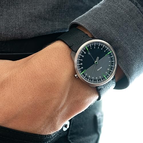 botta 24-Stunden-Einzeigeruhr Herren Schweizer Quarzwerk mit Lederarmband UNO 24 (40 mm, Schwarz/Grün) - 5