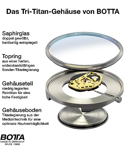 botta Einzeigeruhr Herren Schweizer Quarzwerk mit Lederarmband UNO (40 mm, Weiß) - 4