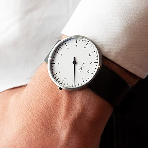 botta Einzeigeruhr Herren Schweizer Quarzwerk mit Lederarmband UNO (40 mm, Weiß) - 6