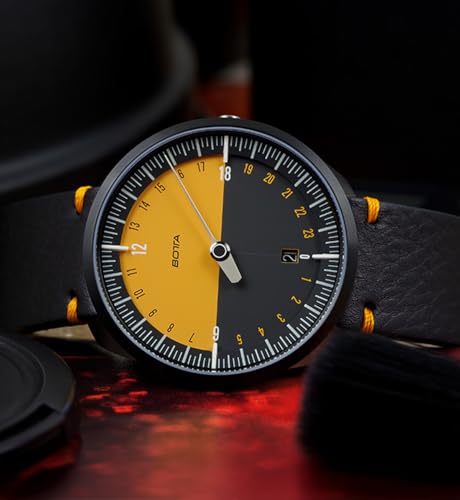 botta 24-Stunden-Einzeigeruhr Herren Schweizer Quarzwerk mit Lederarmband UNO 24 (45 mm) (Edition-15 Orange, 45 mm) - 3