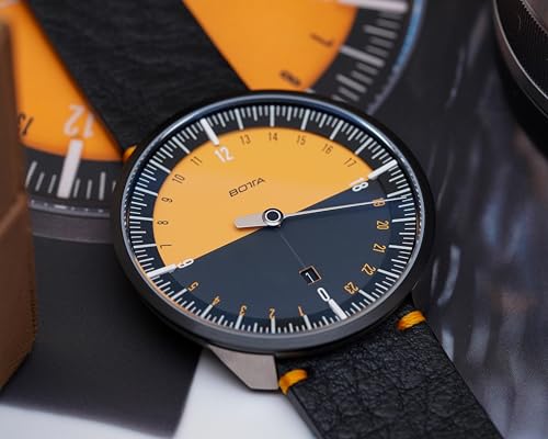botta 24-Stunden-Einzeigeruhr Herren Schweizer Quarzwerk mit Lederarmband UNO 24 (45 mm) (Edition-15 Orange, 45 mm) - 6
