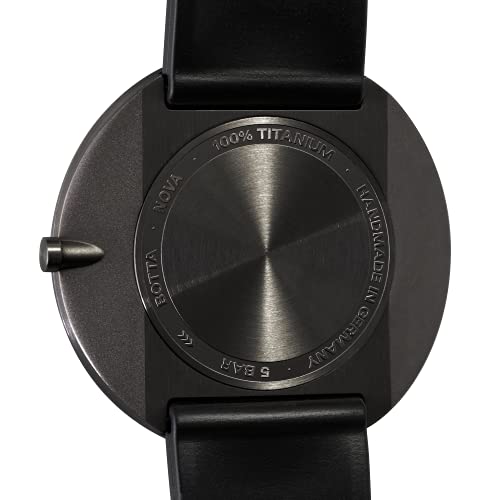 botta Einzeigeruhr Herren Schweizer Quarzwerk mit Lederarmband NOVA (40 mm, Black Edition) - 7