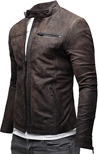 Crone Epic Herren Lederjacke Cleane Basic Leder Jacke in vielen Varianten und Farben (XL, Elephant (Nubukleder)) - 2