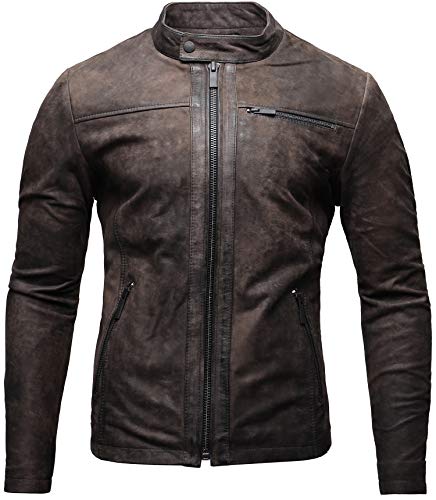 Crone Epic Herren Lederjacke Cleane Basic Leder Jacke in vielen Varianten und Farben (XL, Elephant (Nubukleder)) - 4