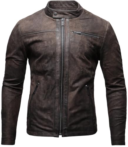 Crone Epic Herren Lederjacke Cleane Basic Leder Jacke in vielen Varianten und Farben (XL, Elephant (Nubukleder)) - 7