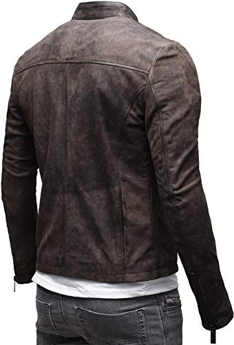 Crone Epic Herren Lederjacke Cleane Basic Leder Jacke in vielen Varianten und Farben (XL, Elephant (Nubukleder)) - 8