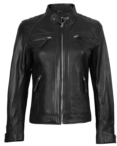 fjackets Echtlederjacke für Damen – Premium-Lammfell-Lederjacke im Motorrad-Stil für Damen, Johnson Lederjacke für Damen, Schwarz, Small - 3