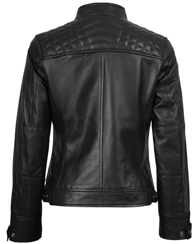 fjackets Echtlederjacke für Damen – Premium-Lammfell-Lederjacke im Motorrad-Stil für Damen, Johnson Lederjacke für Damen, Schwarz, Small - 4