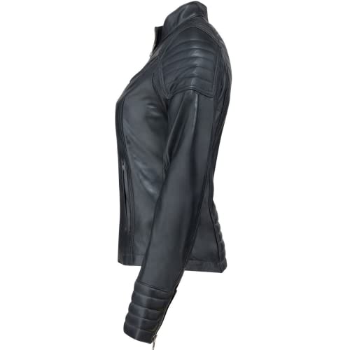 URBAN 5884 Damen Lederjacke, Jacke aus echtem Lammfell, Kurz und Enganliegend, Glattes und Weiches Leder, Schwarz, S - 4