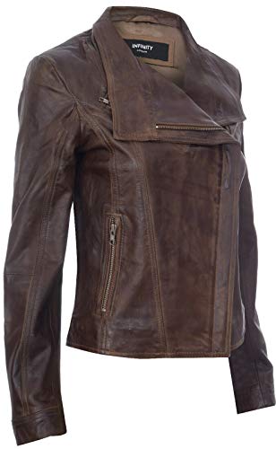 Damen Braun Echtlederjacke Classic Motorradfahrer Style Schal 3XL - 2