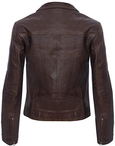 Damen Braun Echtlederjacke Classic Motorradfahrer Style Schal 3XL - 3