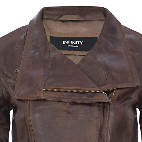 Damen Braun Echtlederjacke Classic Motorradfahrer Style Schal 3XL - 4