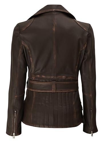 fjackets Lange Lederjacke Frauen - Echtes Lammfell Leder Motorradjacke & Mäntel für Damen, Victoria Brown, L - 3