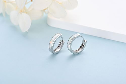 CERSLIMO Opal Ohrringe, Weiß Opal Creolen Silber 925 Schmuck Geschenke für Damen Frauen Mädchen - 4