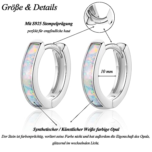 CERSLIMO Opal Ohrringe, Weiß Opal Creolen Silber 925 Schmuck Geschenke für Damen Frauen Mädchen - 6