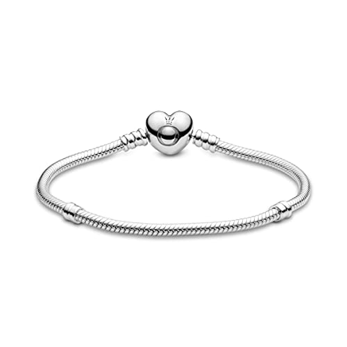 PANDORA Moments Schlangen-Gliederarmband mit Herz-Verschluss aus Sterling-Silber, kompatibel mit Charms und Anhängern aus der Moments Kollektion, Größe: 18cm - 2