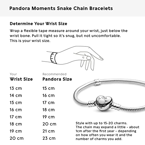 PANDORA Moments Schlangen-Gliederarmband mit Herz-Verschluss aus Sterling-Silber, kompatibel mit Charms und Anhängern aus der Moments Kollektion, Größe: 18cm - 6
