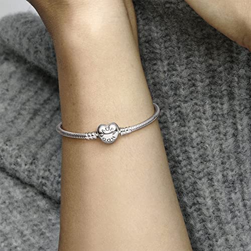 PANDORA Moments Schlangen-Gliederarmband mit Herz-Verschluss aus Sterling-Silber, kompatibel mit Charms und Anhängern aus der Moments Kollektion, Größe: 18cm - 8