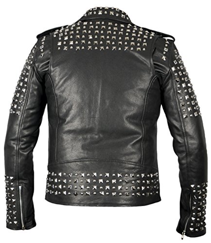 Lederjacke mit Nietenverzierung, Rocker Lederjacke, (XL) - 2