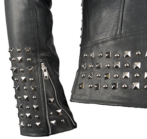 Lederjacke mit Nietenverzierung, Rocker Lederjacke, (XL) - 4