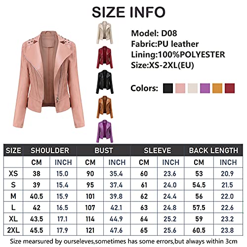 Lederjacke mit Nieten, für Damen, kurze Jacke, Reverskragen, langärmlig, mit Reißverschluss, Motorradmantel, leicht, modisch, Steampunk, Gothic, warm, lässig, Schwarz, 38 - 6