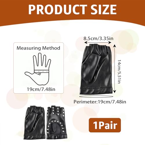 Lpolkvemelh 1 Paar Fingerlose Lederhandschuhe, Punk Handschuhe Fingerlos mit Nieten PU Stylisch Leder Handschuhe Damen Leder Aushöhlen für Cosplay Themenparty Hip-Hop Tanz Party Dekoration, Schwarz - 2