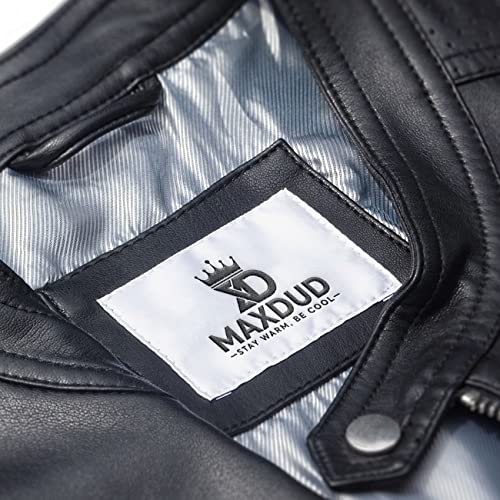 Herren Brando Spikes Nieten Rock Punk Motorrad Schwarz Biker Lederjacke, Schwarze Jacke aus echtem Leder mit goldenen Nieten, S - 3