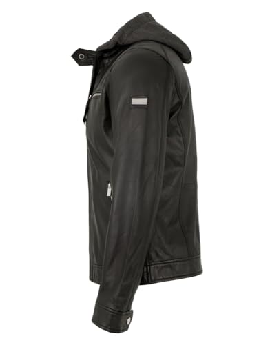 bruno banani - Herren Lederjacke Kapuze Lammnappa schwarz - 2