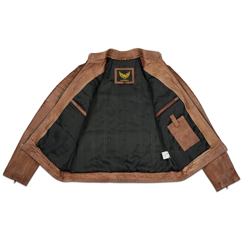 Leatherick Herren-Bikerjacke aus echtem Leder im Distressed-Look, Hellbraun, Distress Brown (DE/NL/SE/PL, Alphanumerisch, XL, Regular, Regular) - 5