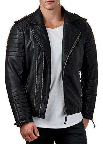 Prestige Homme Herren Kunstlederjacke Biker Schwarz - 2