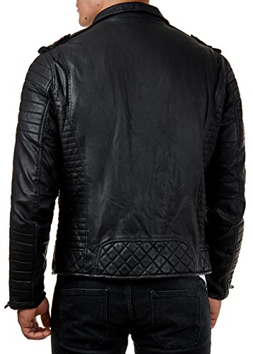 Prestige Homme Herren Kunstlederjacke Biker Schwarz - 3