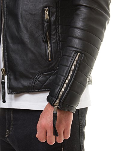 Prestige Homme Herren Kunstlederjacke Biker Schwarz - 5