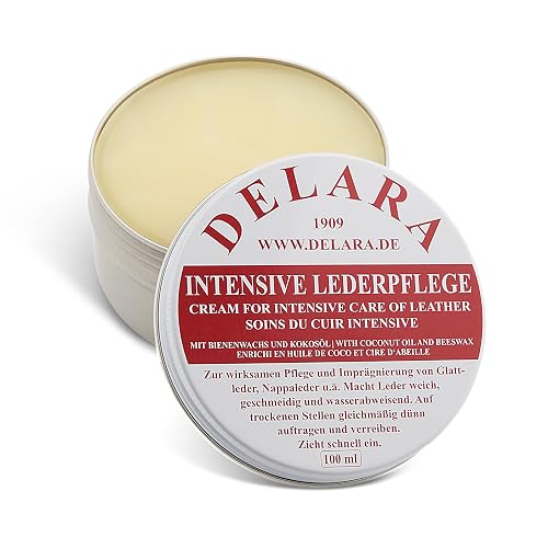 DELARA Intensive Lederpflege, schwarz, 100 ml - Imprägniert und schützt Leder sehr wirksam. Neue Rezeptur mit hochwertigem Kokosöl und Bienenwachs - Made in Germany