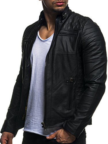 LEIF NELSON Herren Kunstleder Slim Fit Schwarz - 2