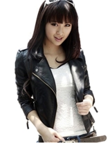 Elegante Damen Kunstleder Radfahrer Motorrad Black Zipper Kunstlederjacke (Asian XL (Äquivalent M) length 57cm Bust 94cm Shoulder 41cm Sleeve 56cm) -