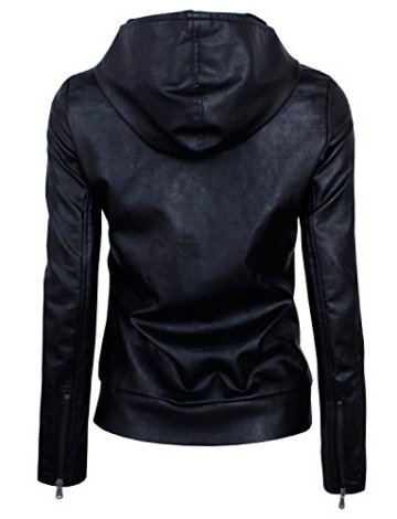 HRYfashion Damen stylische Lederjacke Hoodie mit Reissverschluss HRYPJW01-BLACK-US M -