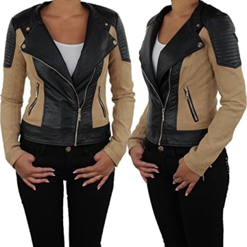 Jacke Lederjacke Kunstlederjacke Kunstwildleder Damenjacke Jacket Bikerjacke P2 XL Camel - 