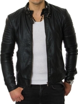 Prestige Homme Herren Jacke Kunst Leder Biker Gesteppt MR03, Größe:M;Farbe:Schwarz -