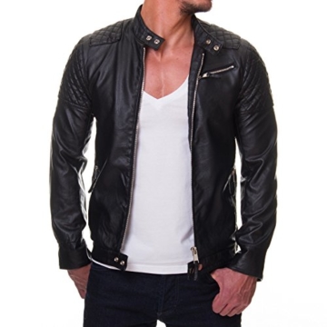 Prestige Homme Herren Jacke Kunst Leder Biker Gesteppt MR08, Größe:M -