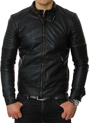 Prestige Homme Herren Jacke Kunst Leder Biker Gesteppt MR03, Größe:M;Farbe:Schwarz - 