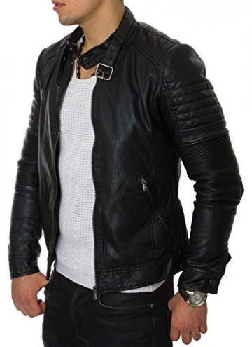 Prestige Homme Herren Jacke Kunst Leder Biker Gesteppt MR03, Größe:M;Farbe:Schwarz - 