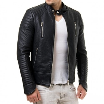 Prestige Homme Herren Kunst Lederjacke Biker Style Zipper Gesteppt PR19, Größe:M;Farbe:Schwarz -