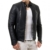 Prestige Homme Herren Kunst Lederjacke Biker Style Zipper Gesteppt PR19, Größe:M;Farbe:Schwarz -