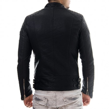 Prestige Homme Herren Kunst Lederjacke Biker Style Zipper Gesteppt PR19, Größe:M;Farbe:Schwarz -