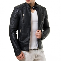 Prestige Homme Herren Kunst Lederjacke Biker Style Zipper Gesteppt PR19, Größe:M;Farbe:Schwarz -