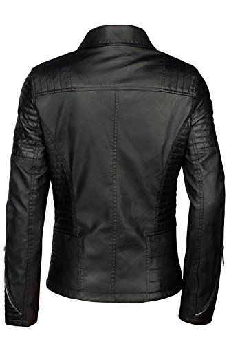 TRISENS DAMEN LEDERJACKE BIKER KURZ MOTORRAD JACKE KUNST PU LEDER SCHWARZ SILBER, Farbe:Schwarz;Größe:M - 