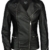 TRISENS DAMEN LEDERJACKE BIKER KURZ MOTORRAD JACKE KUNST PU LEDER SCHWARZ SILBER, Farbe:Schwarz;Größe:M -