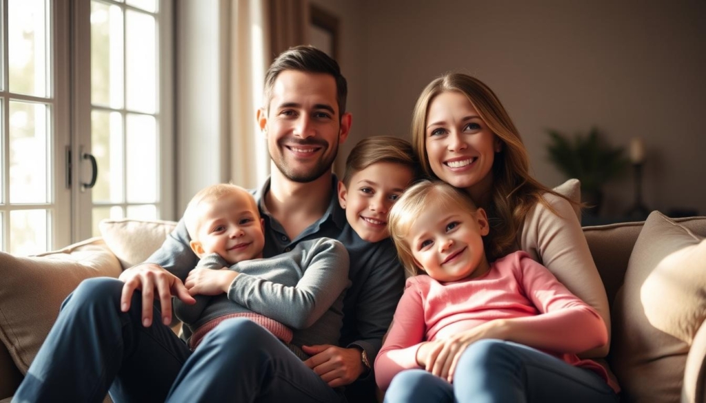 A warm, intimate family portrait of Tarek El Moussa, his wife, and their two children, set against a cozy, sun-dappled indoor setting. Tarek and his wife are seated comfortably on a plush sofa, their children nestled between them, radiating a sense of happiness and togetherness. The lighting is soft and flattering, highlighting the family's features and creating a peaceful, inviting atmosphere. The background is slightly blurred, drawing the viewer's focus to the central figures and their close-knit bond. An image that captures the essence of Tarek's personal life, conveying the warmth and stability of his family. A warm, intimate family portrait of Tarek El Moussa, his wife, and their two children, set against a cozy, sun-dappled indoor setting. Tarek and his wife are seated comfortably on a plush sofa, their children nestled between them, radiating a sense of happiness and togetherness. The lighting is soft and flattering, highlighting the family's features and creating a peaceful, inviting atmosphere. The background is slightly blurred, drawing the viewer's focus to the central figures and their close-knit bond. An image that captures the essence of Tarek's personal life, conveying the warmth and stability of his family.
