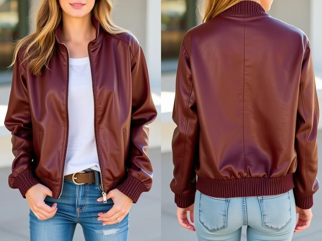 Lässiger Lederblouson für Damen mit elastischen Bündchen Lässiger Lederblouson für Damen mit elastischen Bündchen
